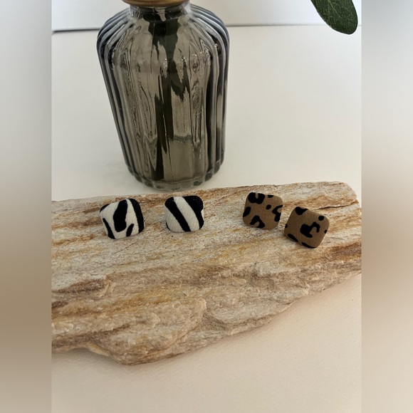 Animal Print Fabric Large Stud Earrings - Leopard Print Studs -Zebra Print Studs - Picture 6 of 12
